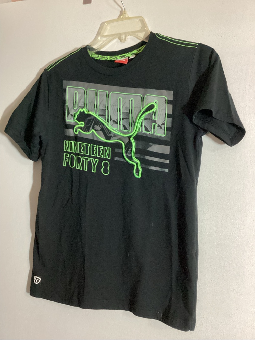 Puma Black Short Sleeve Tee with Neon Green Logo